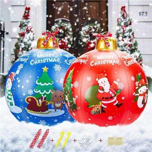 2PCS PVC Inflatable Christmas Balls with 2 Christmas Ribbon, 24'' Giant Christma